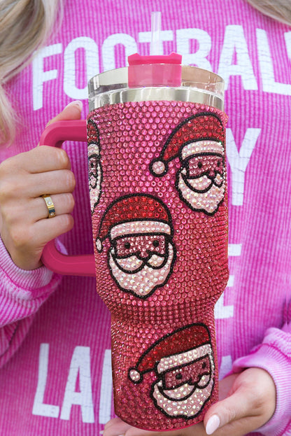 Pink Christmas Santa Claus Diamond 40oz Tumbler Cup with Straw