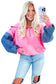 Pink & Checkered Patchwork Pocket Half Zipper Hoodie
