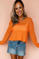 Carrot Orange Solid Color Crochet Scallop Edge Sweater