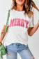 White MERRY Christmas Letter Print Graphic Tee