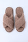 Brown Teddy Fur Cross Straps Home Slides Shoes