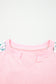 Light Pink Floral Colorblock Patchwork Chest Pocket Notched Neck Long Sleeve Top
