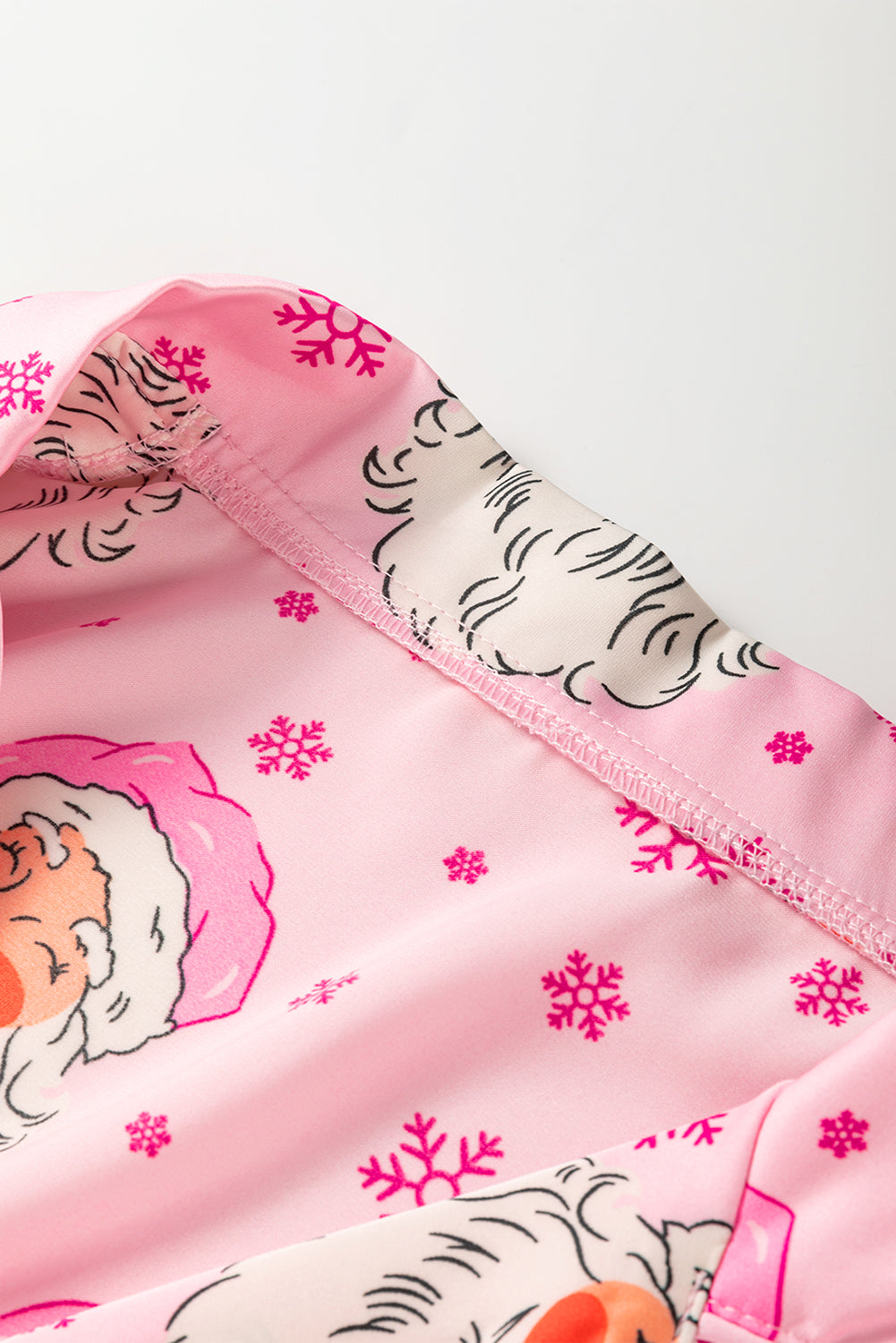 Pink Santa Claus Snowflake Long Sleeve Christmas Pajama Set