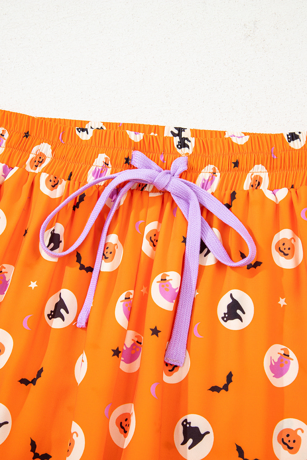 Orange Halloween Print Lapel Shirt and Pants Pajama Set