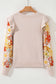 Cable Knit Ruffle Detail Contrast Floral Sleeve Patchwork Sweater