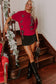 Red Plaid Lace-Up Detail Christmas Holiday Puff Short Sleeve Sweater