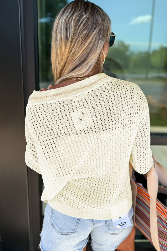 White Beach Hollow Out Knitted Lightweight Dolman Sweater