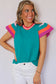 Bright Pink Contrast Sleeve Striped Round Neck Knitted Tee