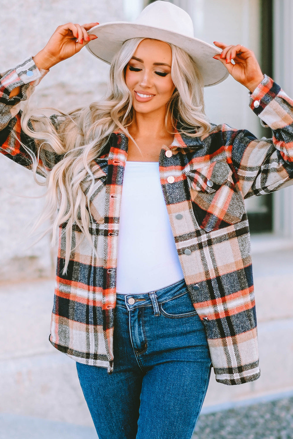 Red Plaid Button Front Pocket Shirt Shacket