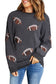 Gray Sequin Rugby Graphic Corded Baggy Sweatshirt