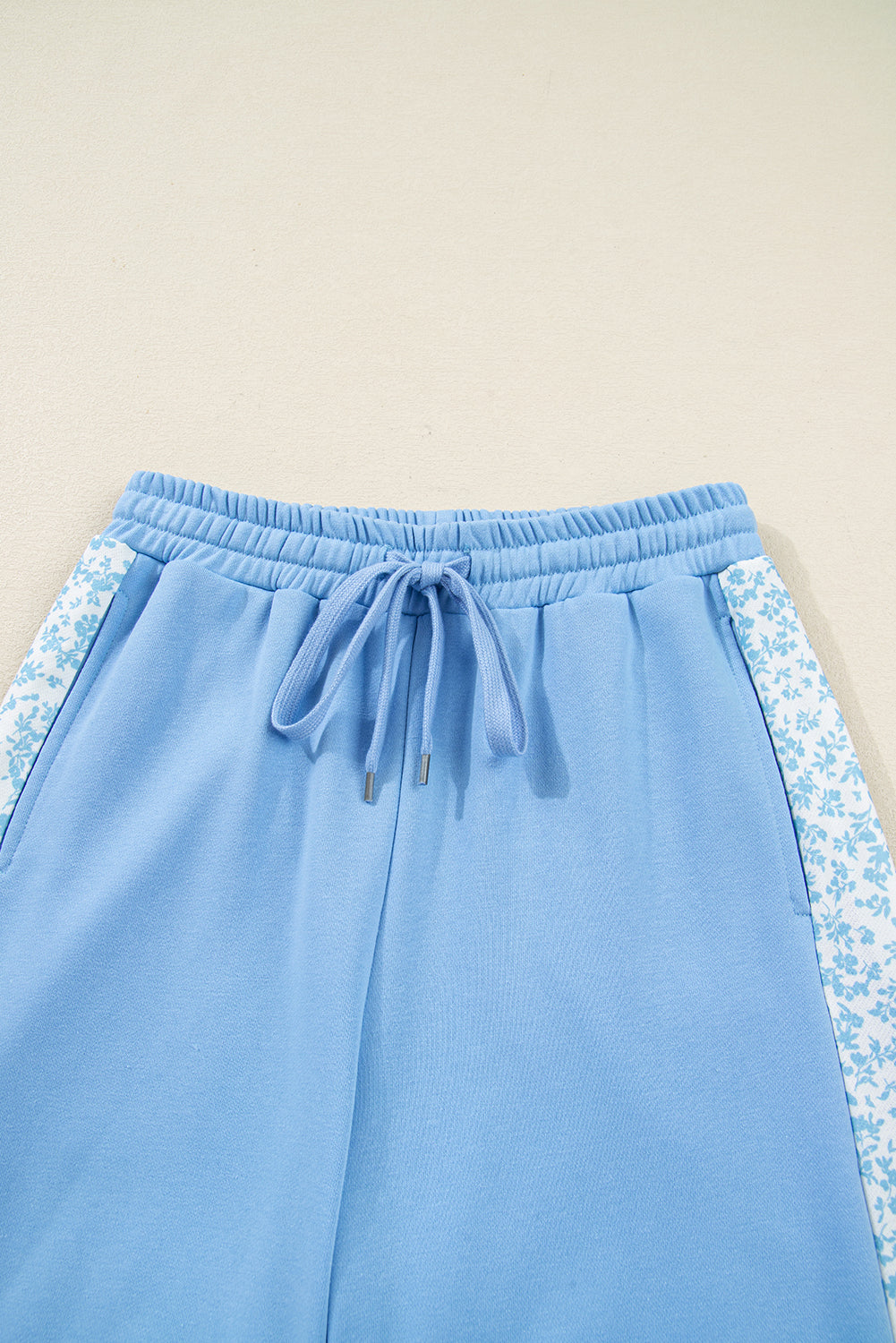 Blue Floral Patchwork Drop Shoulder Pullover and Sweatpants Lounge Set